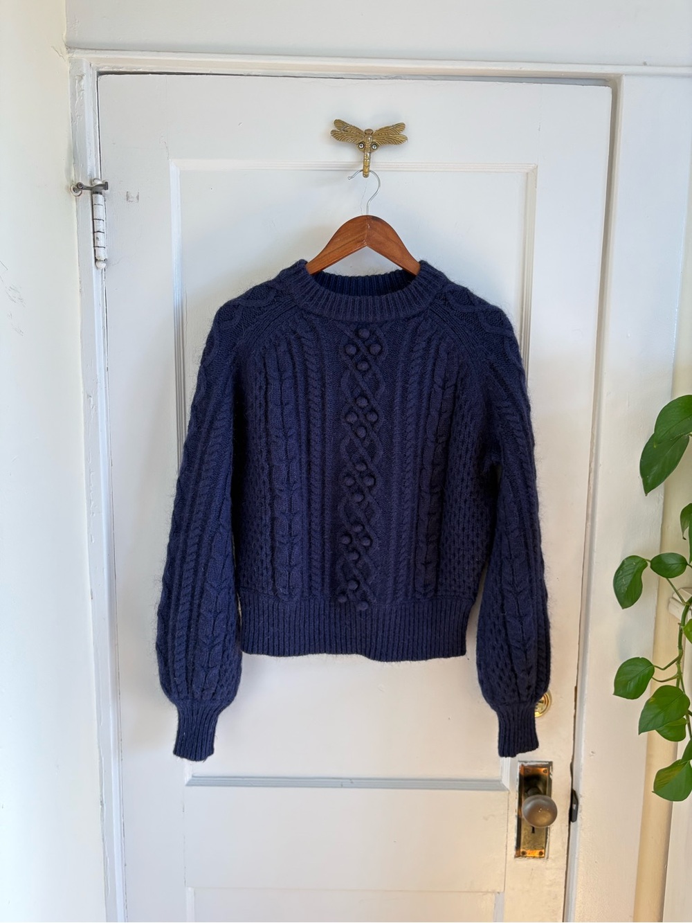 Demylee X J. Crew Fisherman Balloon Sleeve Wool Mohair Cable Knit Sweater XS